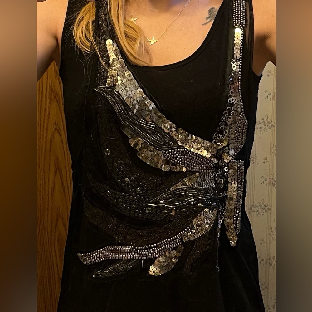 Beaded mesh tank top